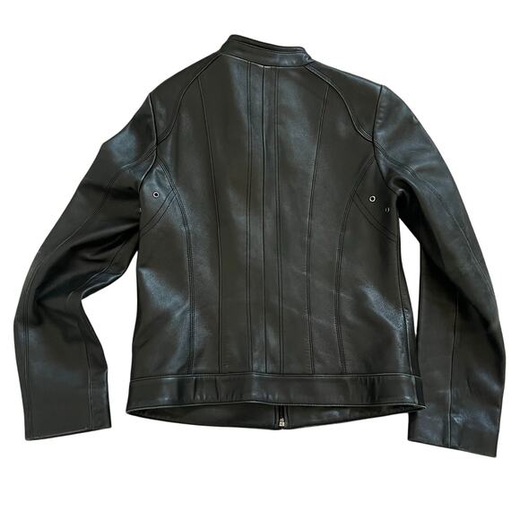100% Lambskin Leather Black Fitted Jacket Grunge Biker Moto Jacket - Picture 8 of 15